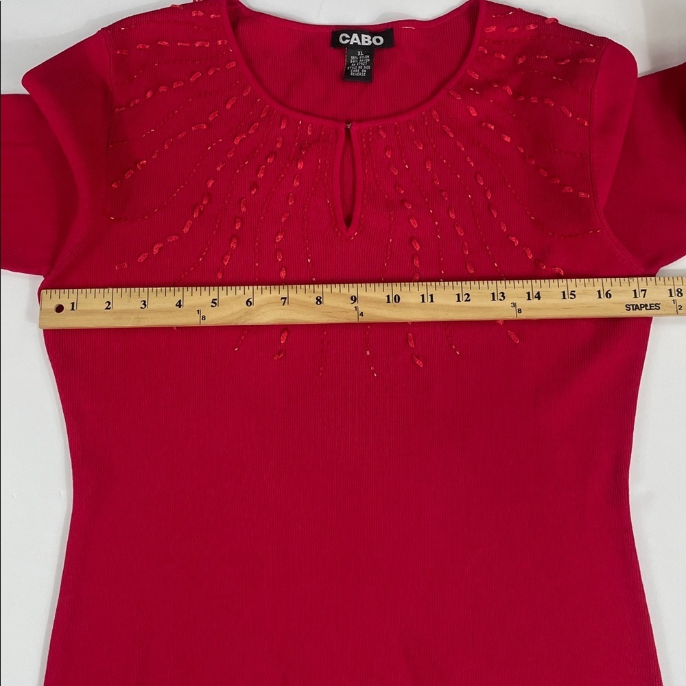 Cabo Red Embellished Sweater XL Keyhole Neck Long Sleeve Knit Womens Top - Picture 4 of 6